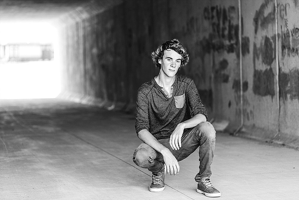 Senior in Tunnel in Black and White