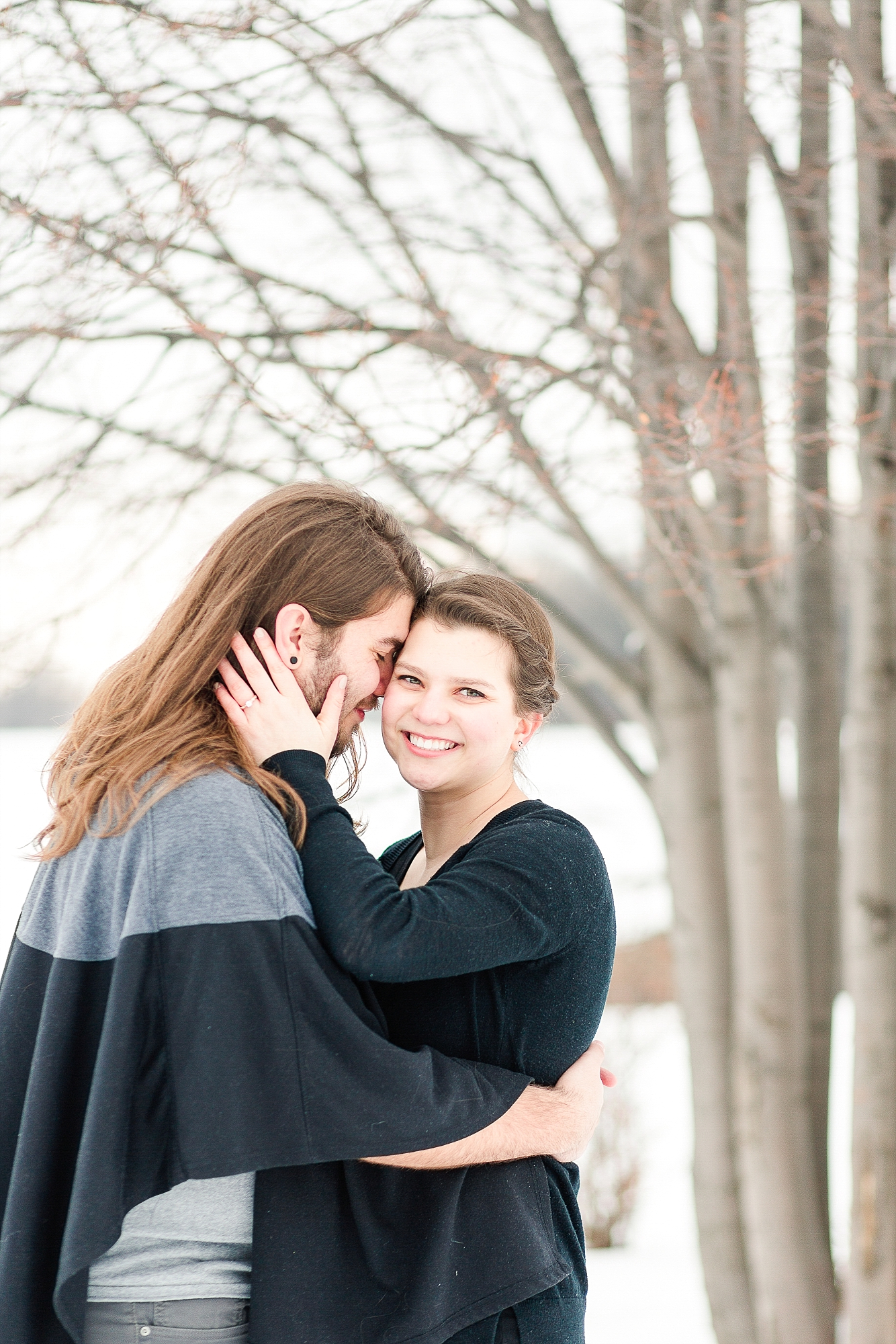 Moorhead engagement session in snowy Johnson Park