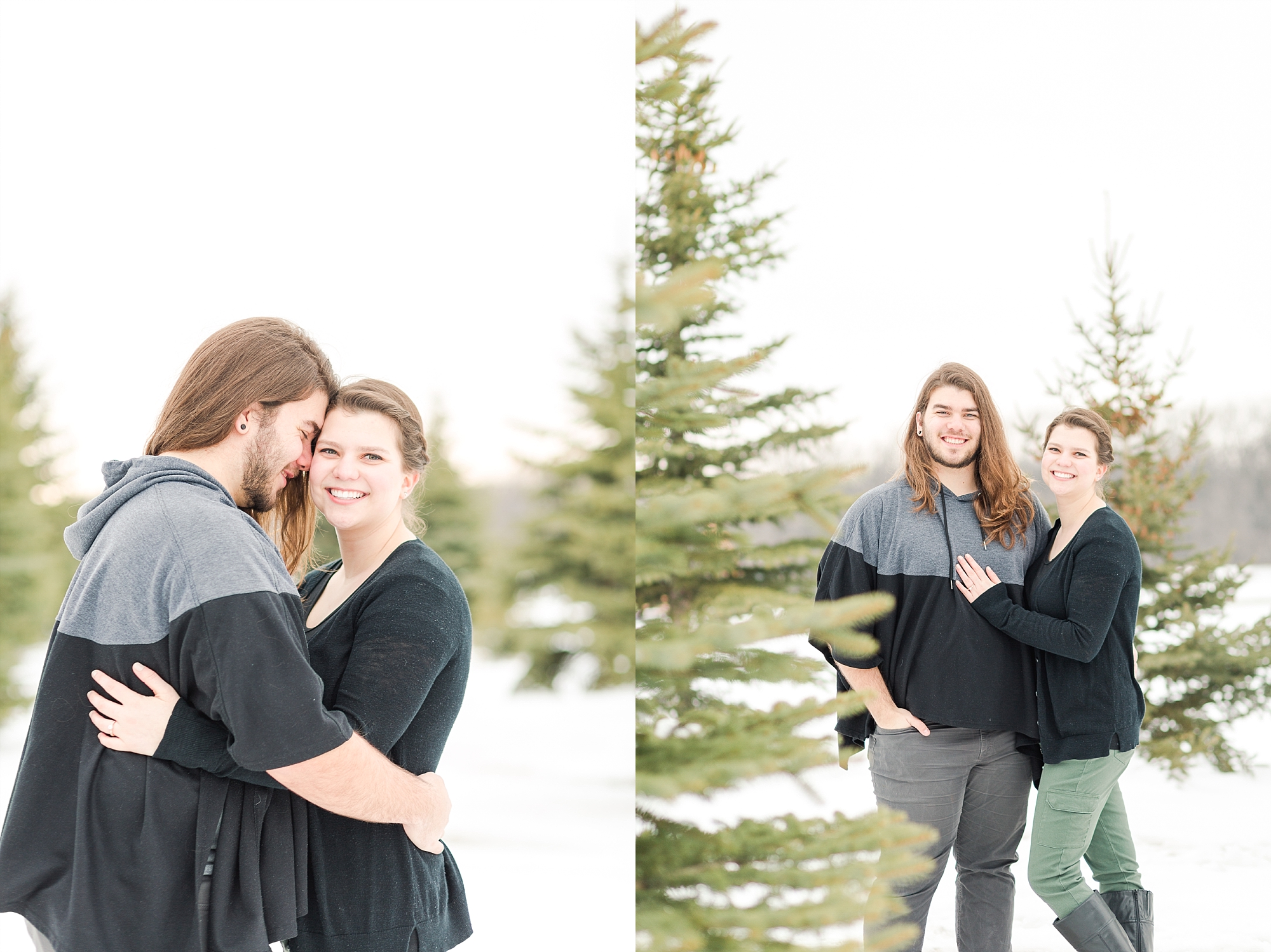 Engagement Photos in winter pine trees with snow