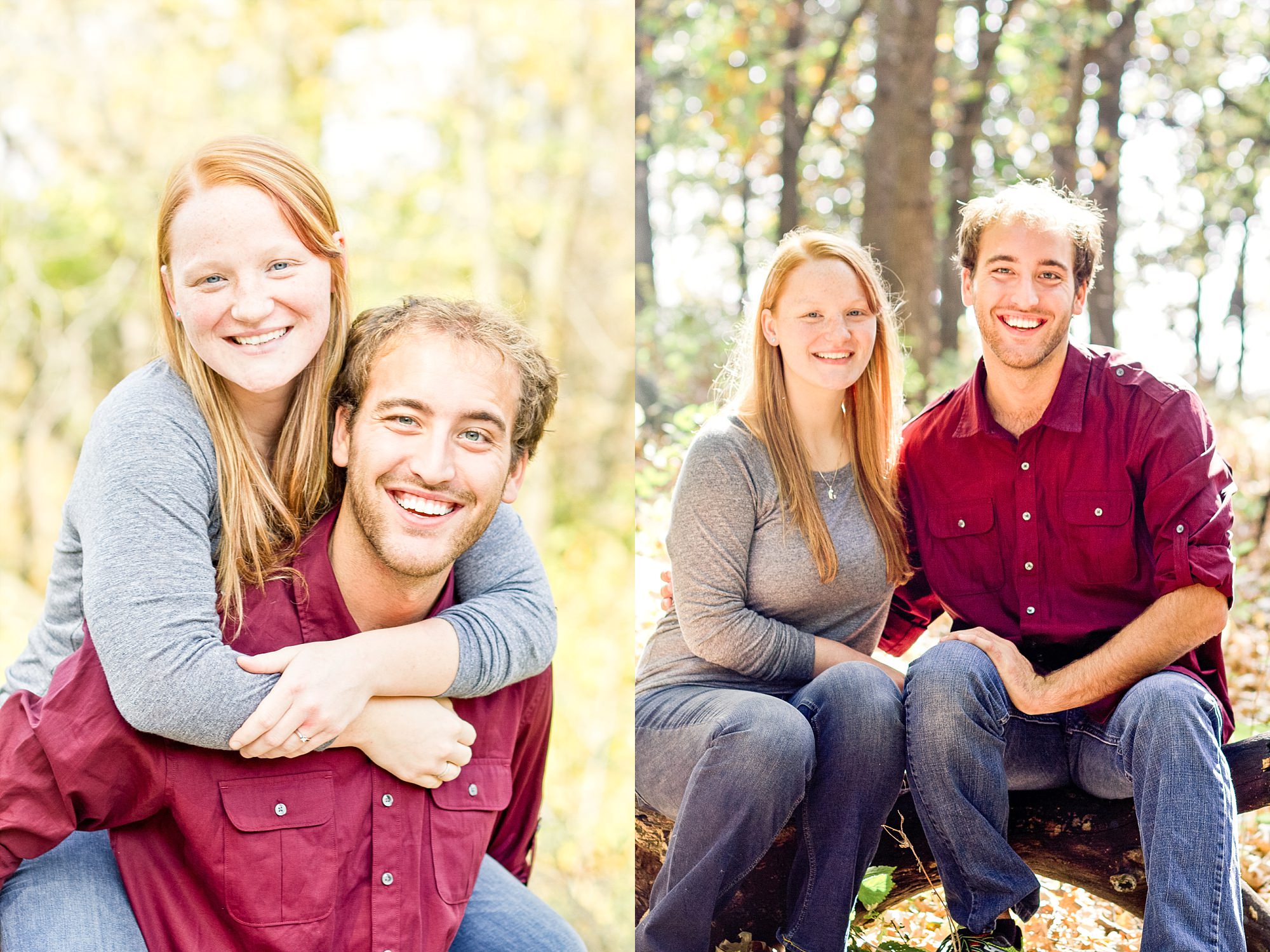 Redhead and brunette couple in the trees for their Buffalo River State Park Engagement Session