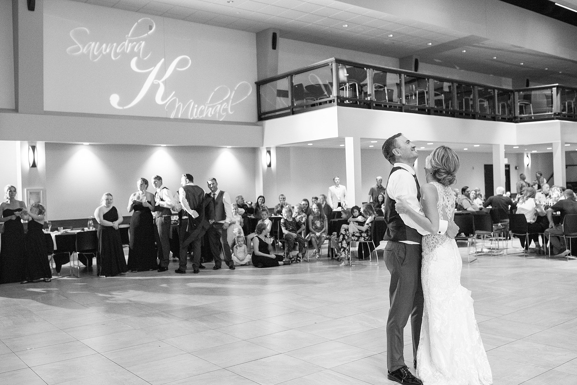 A bride and groom during their first dance at the Avalon