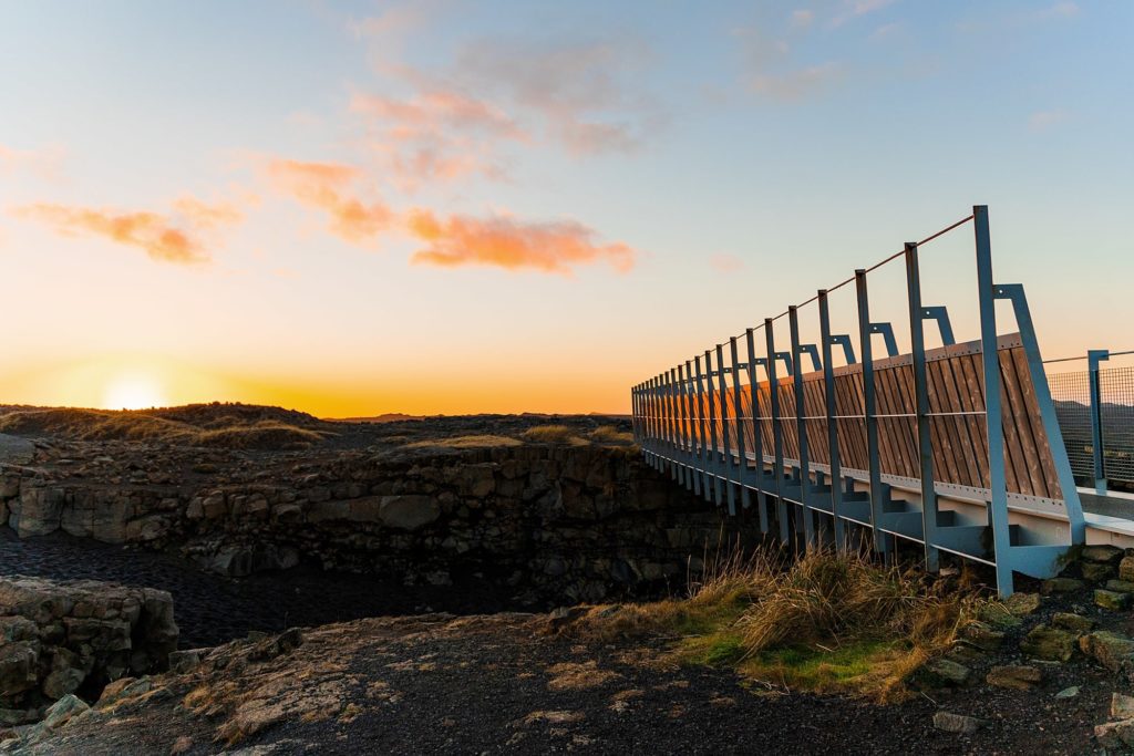 Sunrise over the Bridge between Continents in Iceland